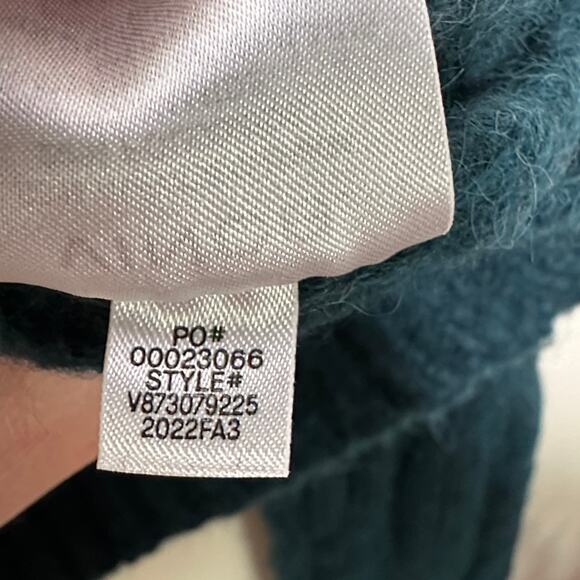 VINCE Interlaced Cable Knit Turtleneck Sweater Alpaca Dark Malachite Teal {R48} - Picture 6 of 6